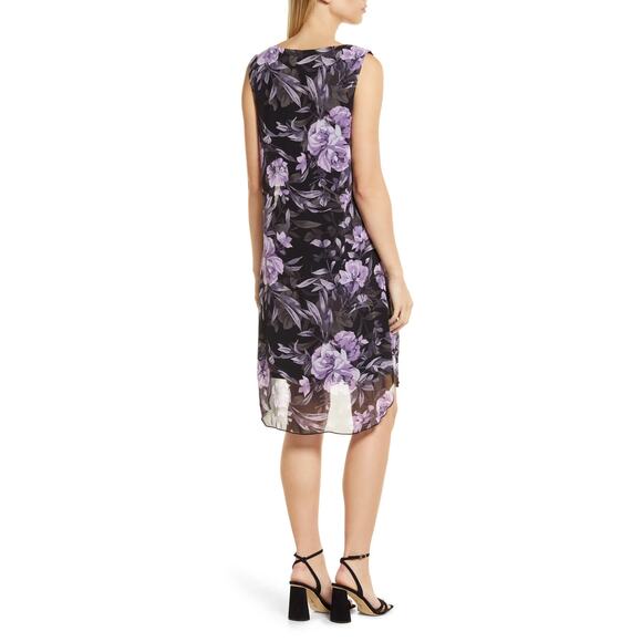 CONNECTED APPAREL Women's Grape Floral-Print Sleeveless Chiffon Overlay Dress - Picture 14 of 14